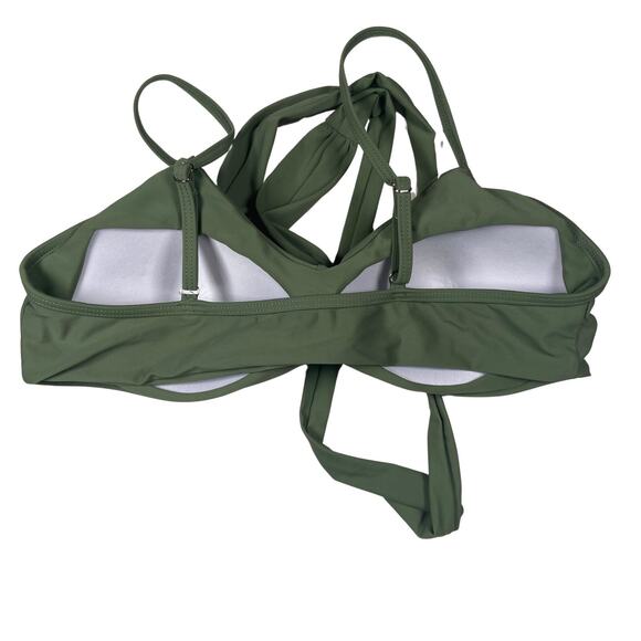 Knot Bikini Top Olive Green Tie Front Swim Top Adjustable Straps Size L - Picture 2 of 5